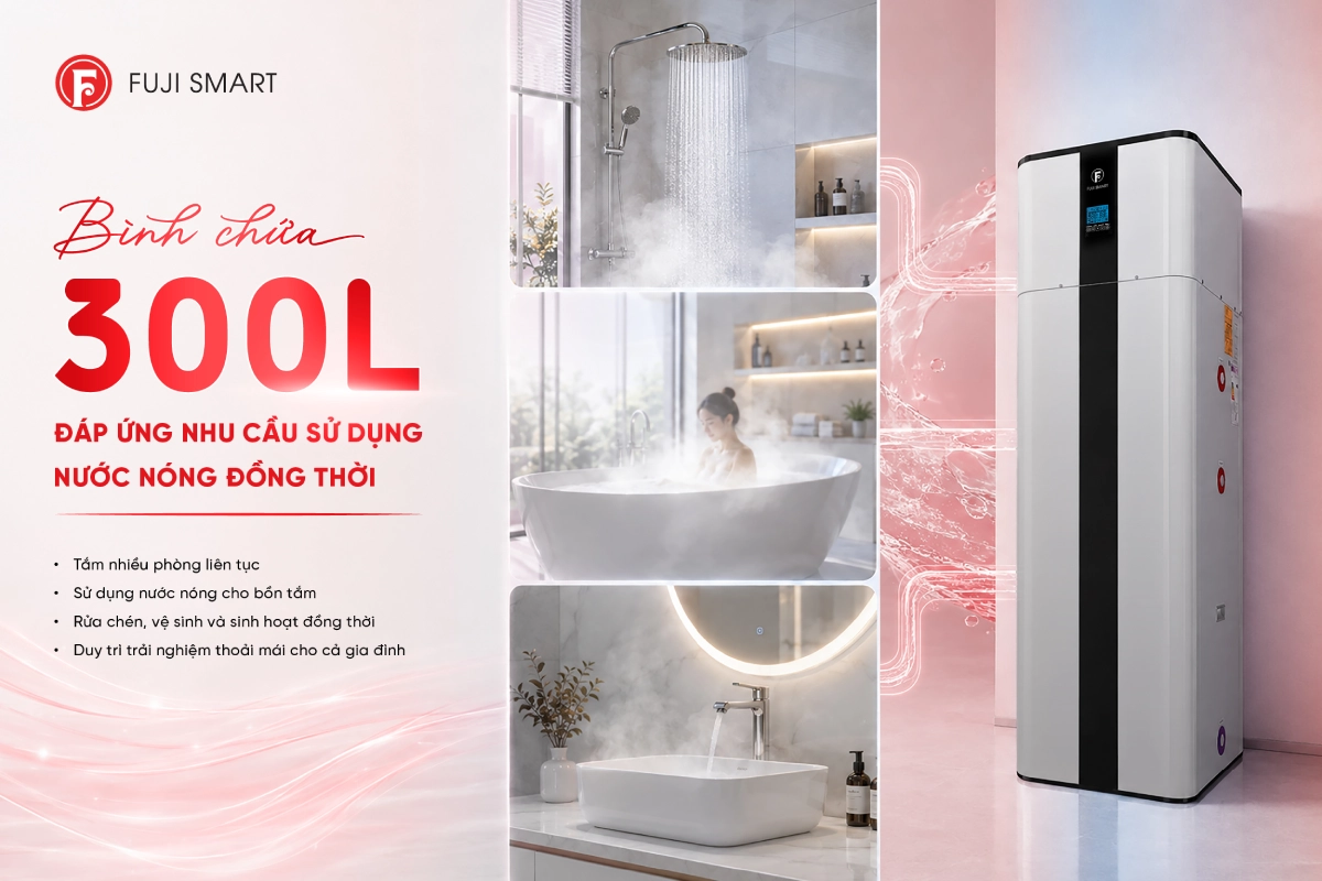 Máy bơm nhiệt heat pump Fuji Smart H800 sở hữu dung tích 300L