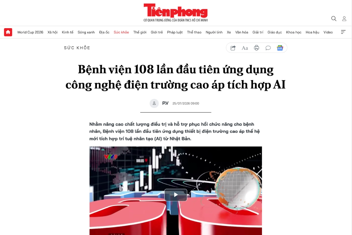 Báo Tiền Phong Đưa Tin: Bệnh Viện 108 Ứng Dụng Công Nghệ Điện Trường Cao Áp Tích Hợp AI
