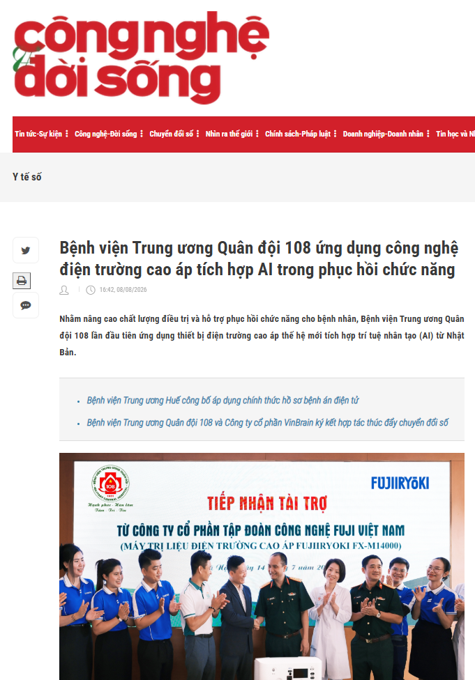 Báo Công nghệ và Đời Sống Đưa Tin: Bệnh Viện 108 Ứng Dụng Công Nghệ Điện Trường Cao Áp Tích Hợp AI